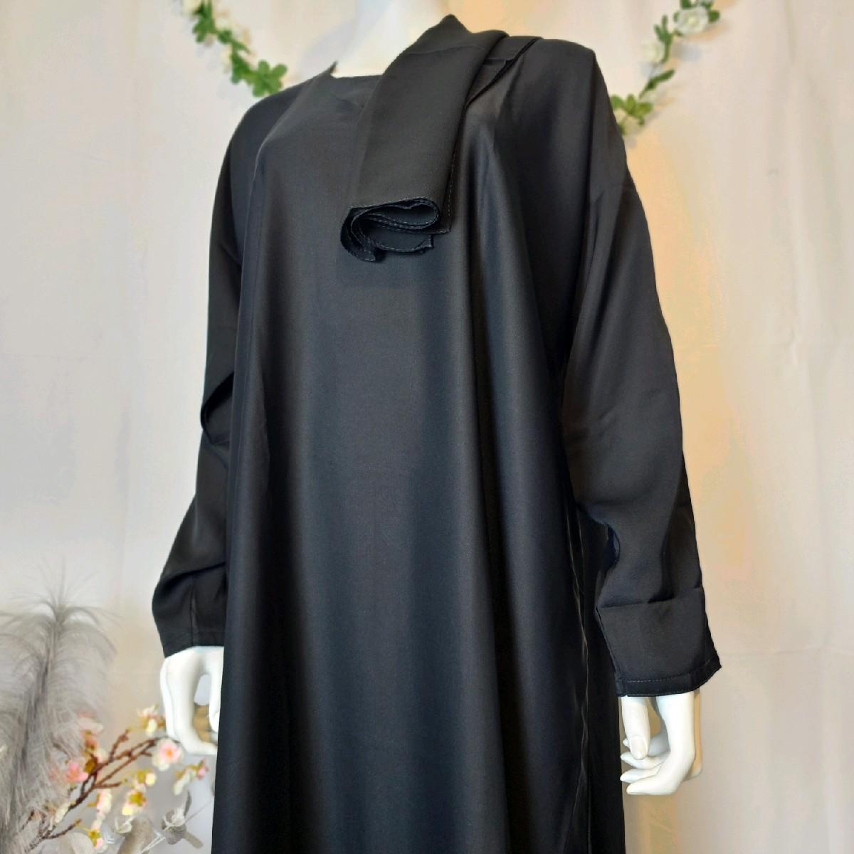 Black Plain Nida Dubai Abaya with Scarf for Women