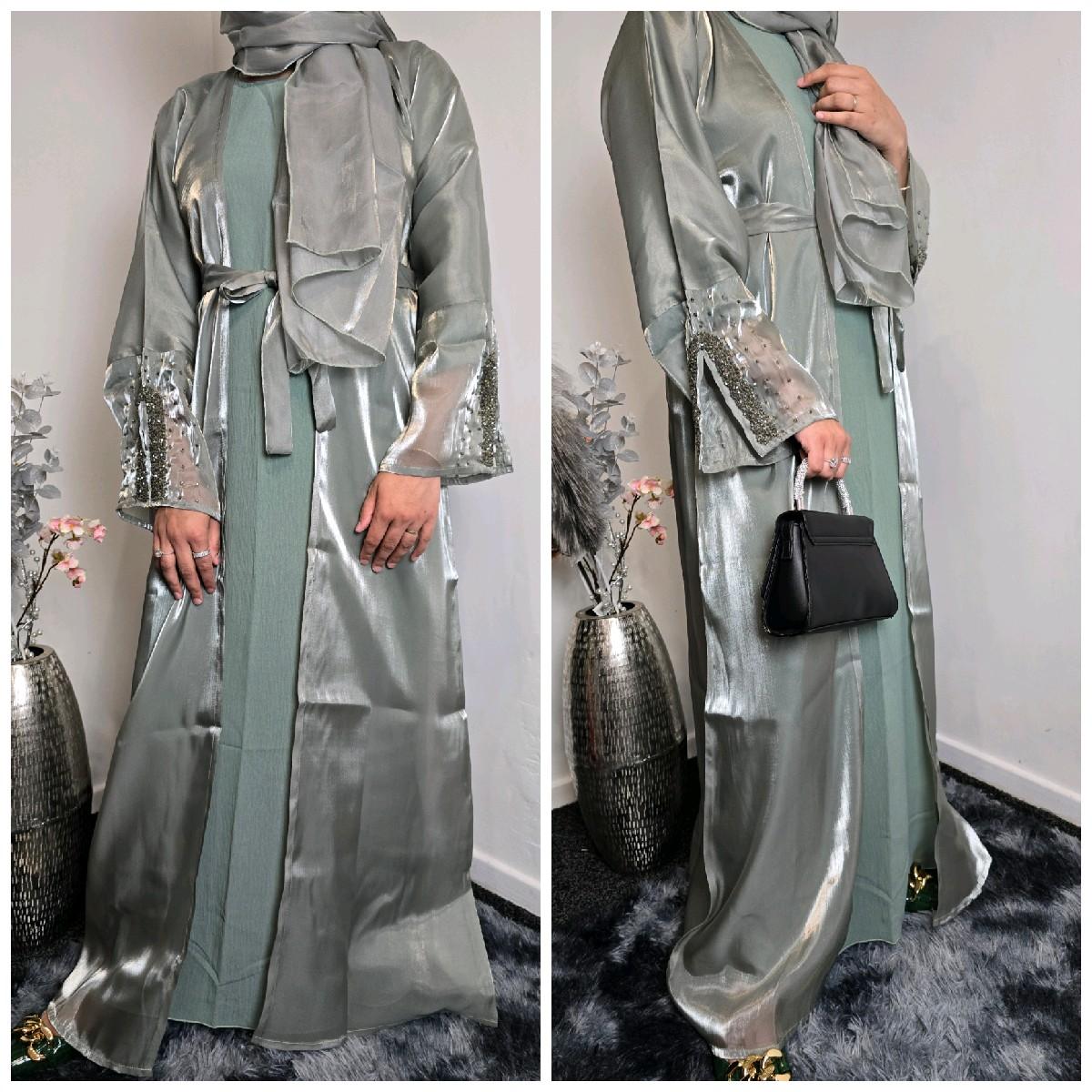 Zaynab Abaya- shiny silk 4pc Stunning Abaya with inner and scarf