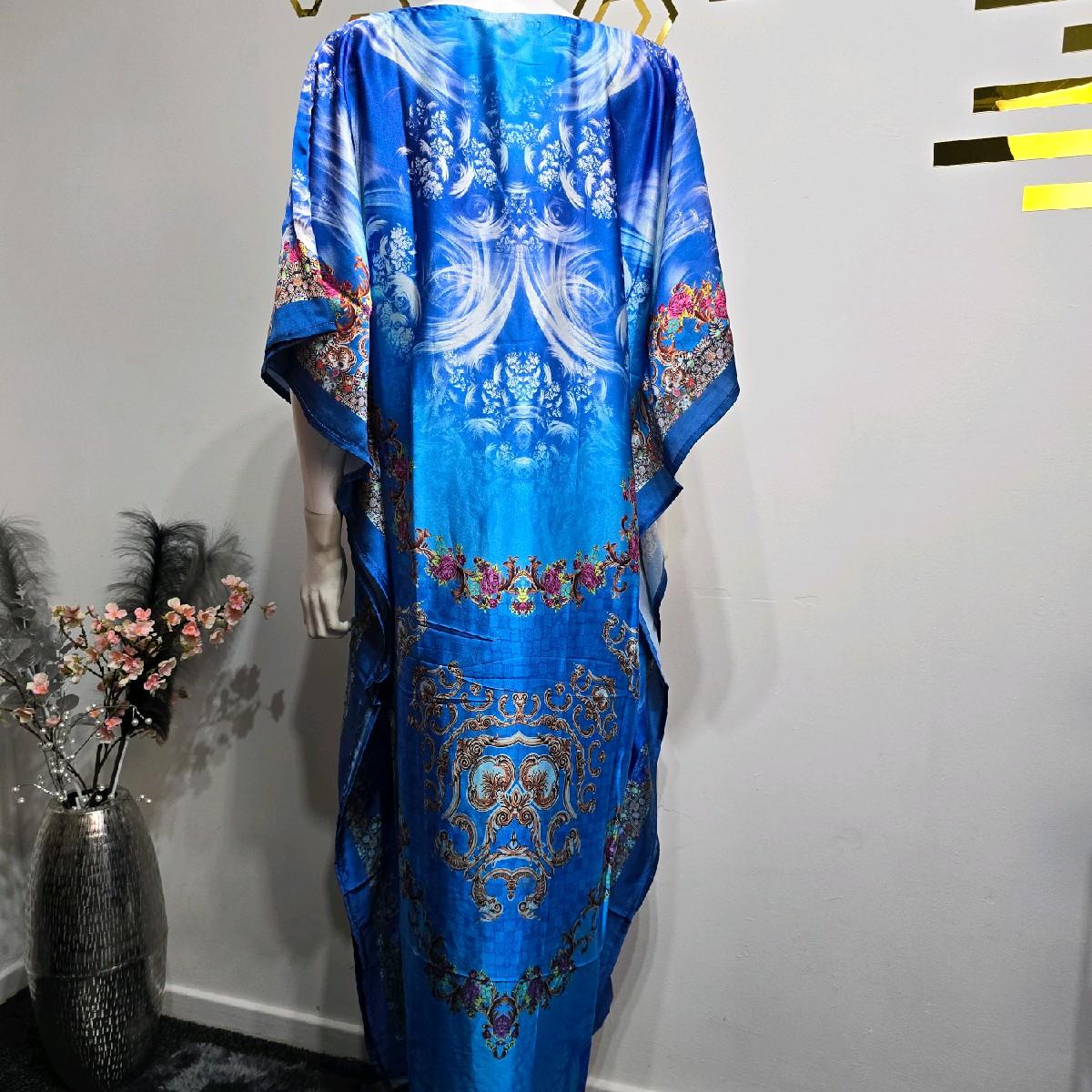 Summer Beautiful Satin Printed Kaftan design Dress One-size to fit all (3 colours) Elegant Casual Wear